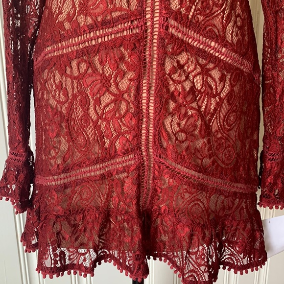For Love & Lemons Lace Dress Size L Burgundy NWT - Picture 7 of 11